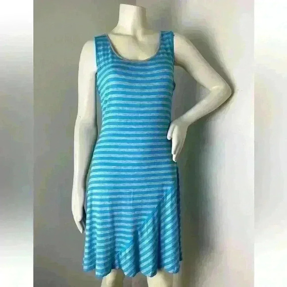 Calvin Klein Womens Blue Gray Striped Knit Sleeveless Summer‎ Shift Dress 8 - Picture 1 of 5
